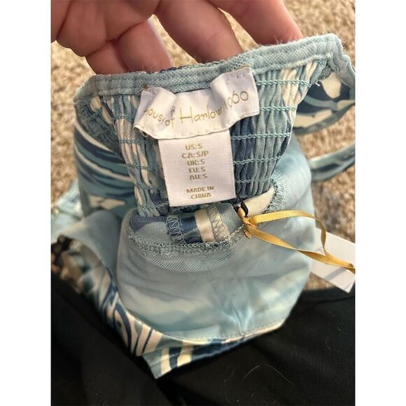 House of Harlow 1960 Women's Blue Satin Smocked Bustier Crop Tank Size S - Picture 4 of 8